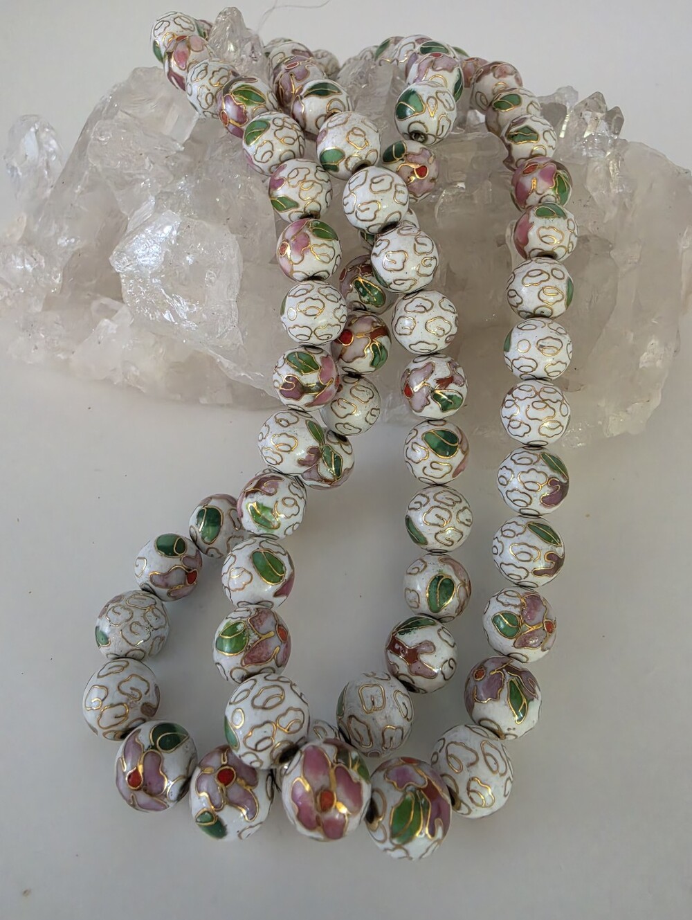 White 10mm Chinese Cloisonne Beads